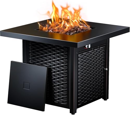 Ciays 42 Inch Gas Fire Pit Table, 60,000 BTU Propane Pits for Outside with Steel Lid and Lava Rock, 2 in 1 Firepit Table Gatherings Parties on Patio Deck Garden Backyard, Black