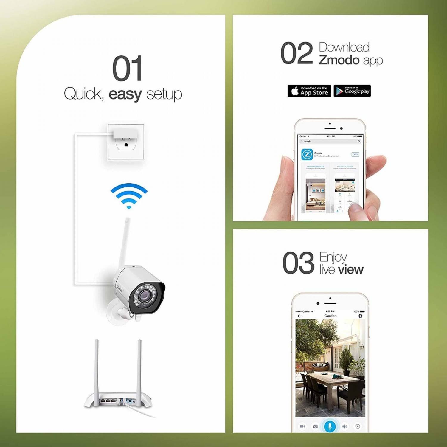 Zmodo 720p HD Outdoor Home Wifi Security Surveillance Video Cameras System - 2 pack