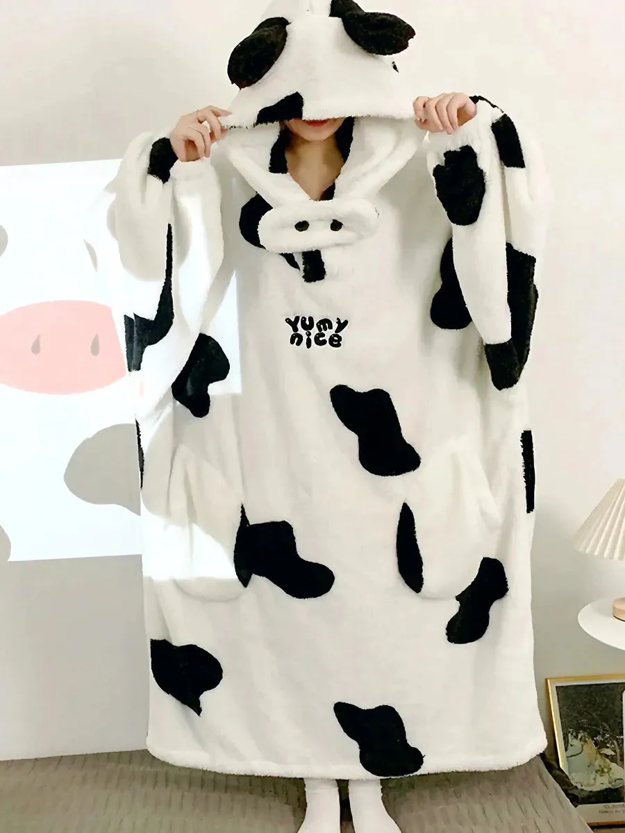 'Cutie Cow' Kawaii Fleeced Cow Prints Fluffy Pjms Rope