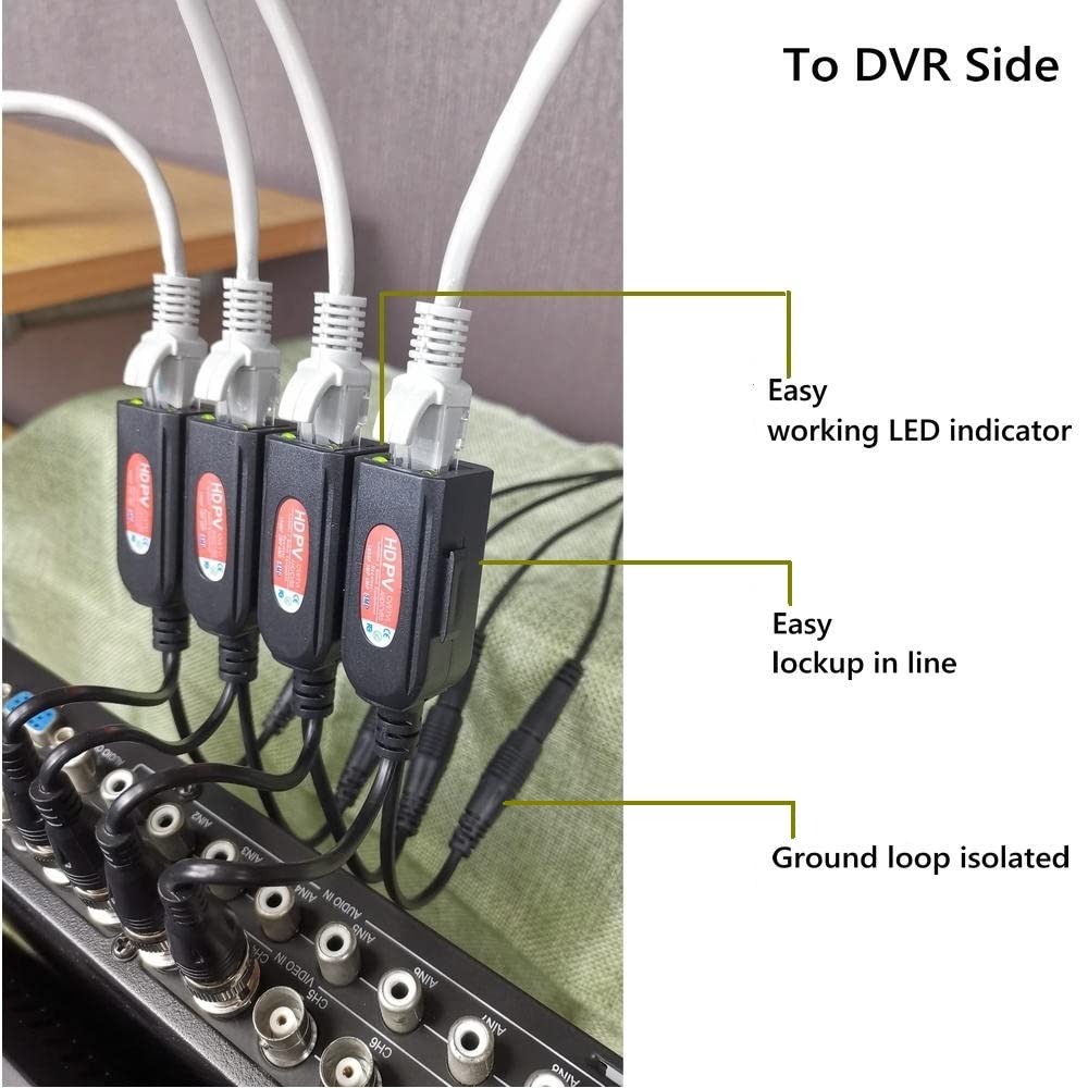 4 Pair Passive Video Balun BNC to RJ45 Adapter with Power 1080P-8MP Analog Camera Network Transceiver Cat5e/Cat6 to BNC Connector - Compact