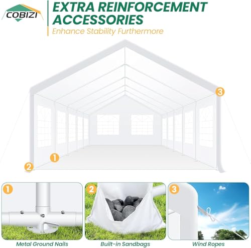 COBIZI 20x40 Party Tent Heavy Duty, Galvanized Wedding Tent, Event Shelter for Parties, Outdoor with Removable Sidewall & Built-in Sandbag, Carpas para Fiestas, Large Canopy, Waterproof, White