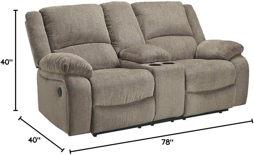 BOWERY HILL Contemporary Fabric Reclining Loveseat with Console in Pewter