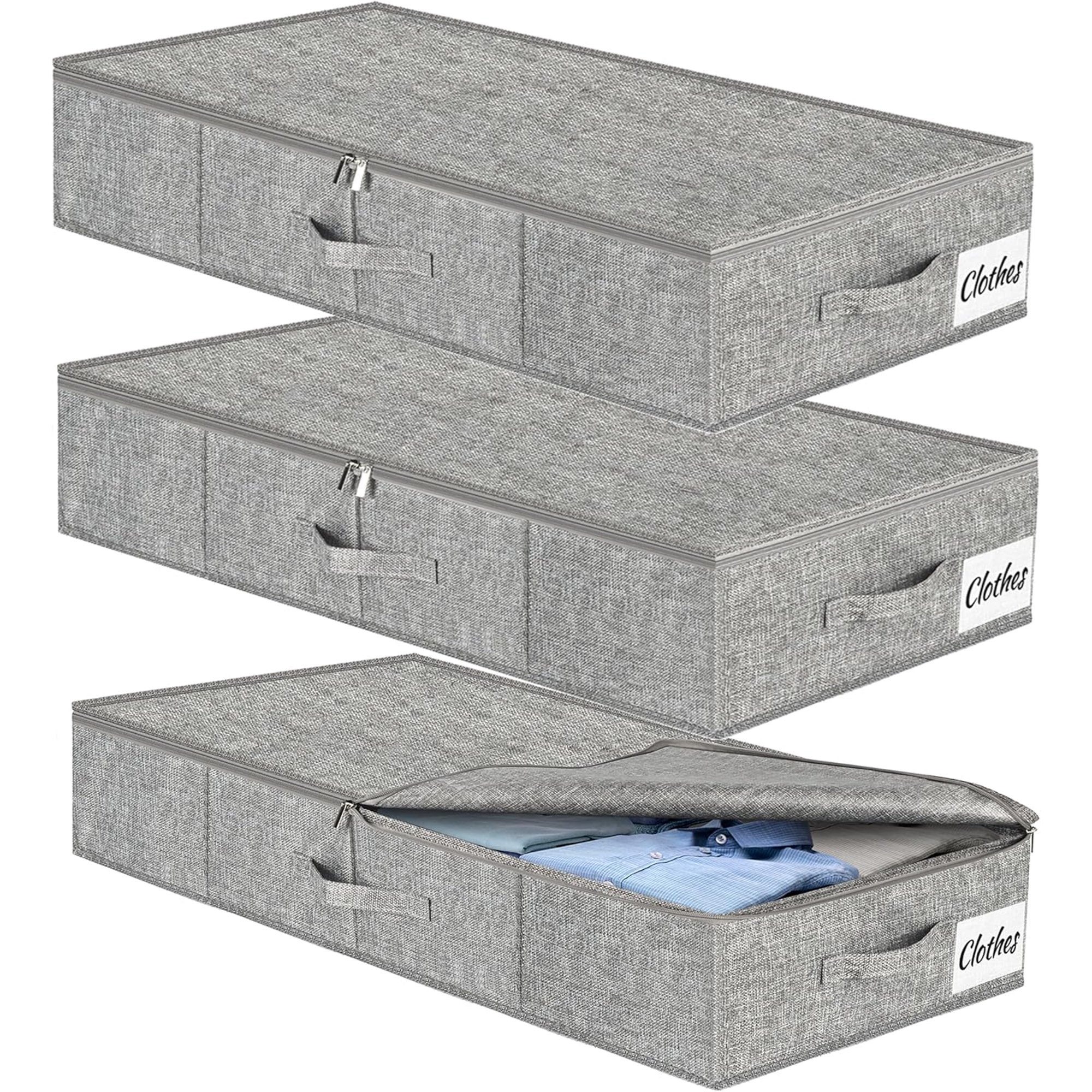 Under Bed Storage Container Bin 2 Pack, Low Profile Foldable Underbed Clothes Storage Organizer W/ Ultra Thick Fabric and Sturdy Bottom/Sides, Dual Zipper Storage Box for Dorm and Home 30x15x6.7