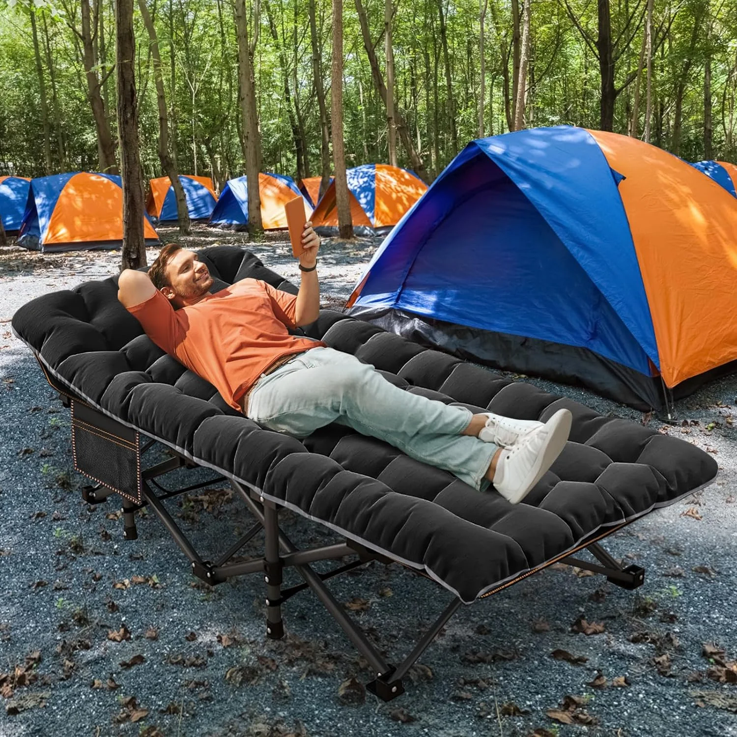 ABORON Oversized XL Folding Sleeping Cots for Adults, 900lb Loading Double-Layer 1200D, Heavy Duty Guest Bed W/Cushion & Carrying Bag