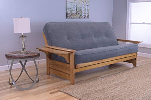 Lakeshore Complete Futon - Frame and Mattress Set - Arm Tray, 8" Innerspring Full Size Sofa Bed Sleeper (Black, Full)