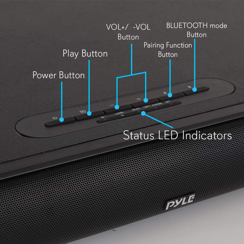 Pyle TV Soundbar Soundbase Bluetooth - Upgraded 2018 Wireless Surround Sound System for TV’s With Built-in Subwoofer, Remote Control, AUX RCA Optical Digital Inputs for TV PC - PSBV600BT