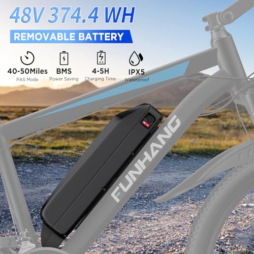 Electric Bike for Adults, 26'' 1000W Peak Ebike, Up to 50 Miles 21.7MPH Electric Mountain Bike with 48V 374.4WH Removable Battery, Adjustable Stem, Fenders, Lockable Suspension Fork, 21-Speed