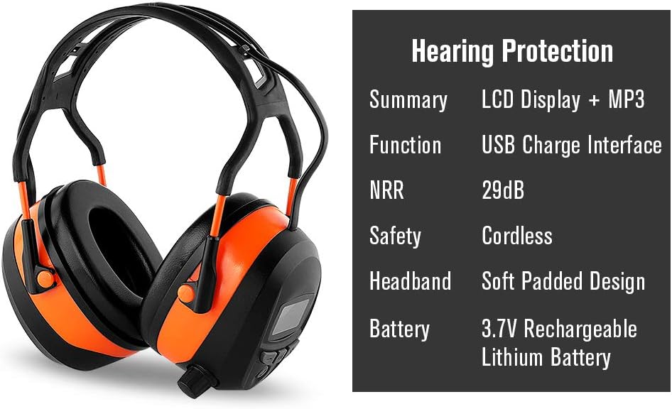 FM MP3 Bluetooth Radio Headphones Wireless Cancelling Headphones with 4GB Memory Card Built-in Mic Electronic Noise Reduction Safety Ear Muffs Protection for Lawn Mower Work by WULFPOWERPRO Pack of 2