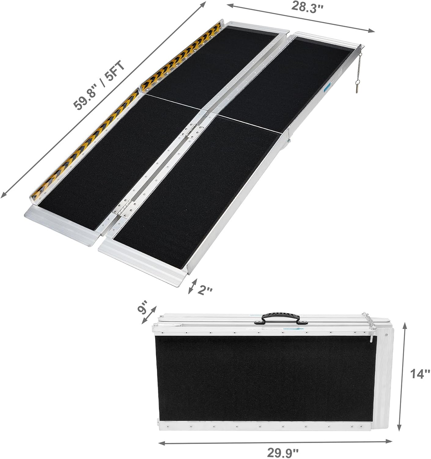 AutoForever Portable Wheelchair Ramp 5FT Non-Slip Aluminum Folding Handicap Ramp Door Threshold Wheelchair Ramps for Home Wheel Chair Ramp for Home Steps, Scooter Ramp for Car Doorways Curbs Stairs