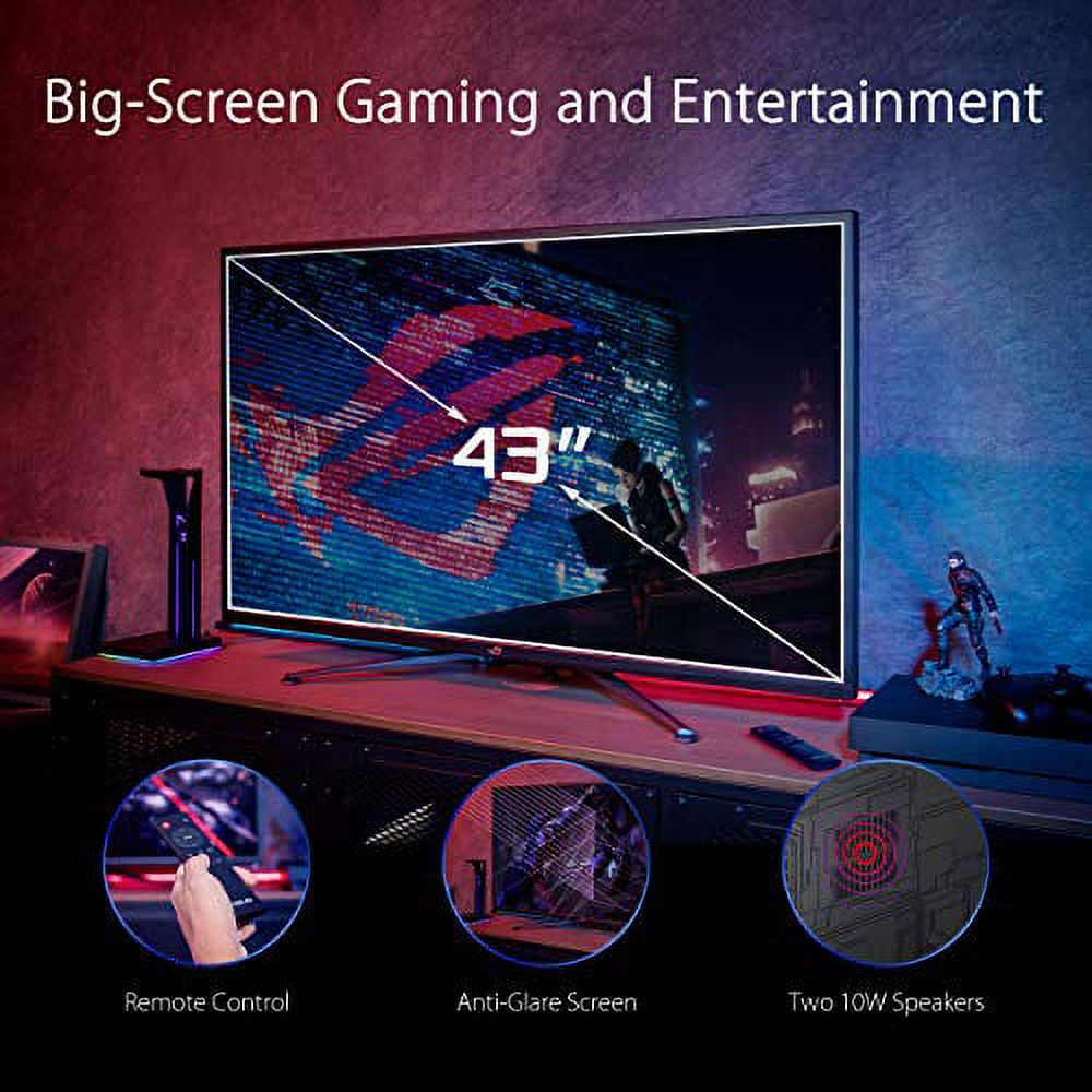 ASUS ROG Swift PG43UQ 43? 4K HDR DSC Gaming Monitor, (3840 x 2160), 144Hz, G-SYNC Compatible, 1ms, Eye Care, DisplayHDR 1000, DisplayPort HDMI USB, Aura Sync