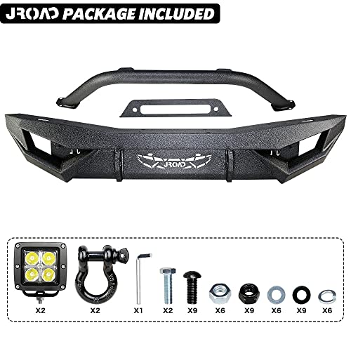 Compatible with Jeep Wrangler, Front Bumper W/LED Lights, 2 x D-Rings, Winch Plate,2018-2022 JL & JLU (2/4 Doors) Full Width