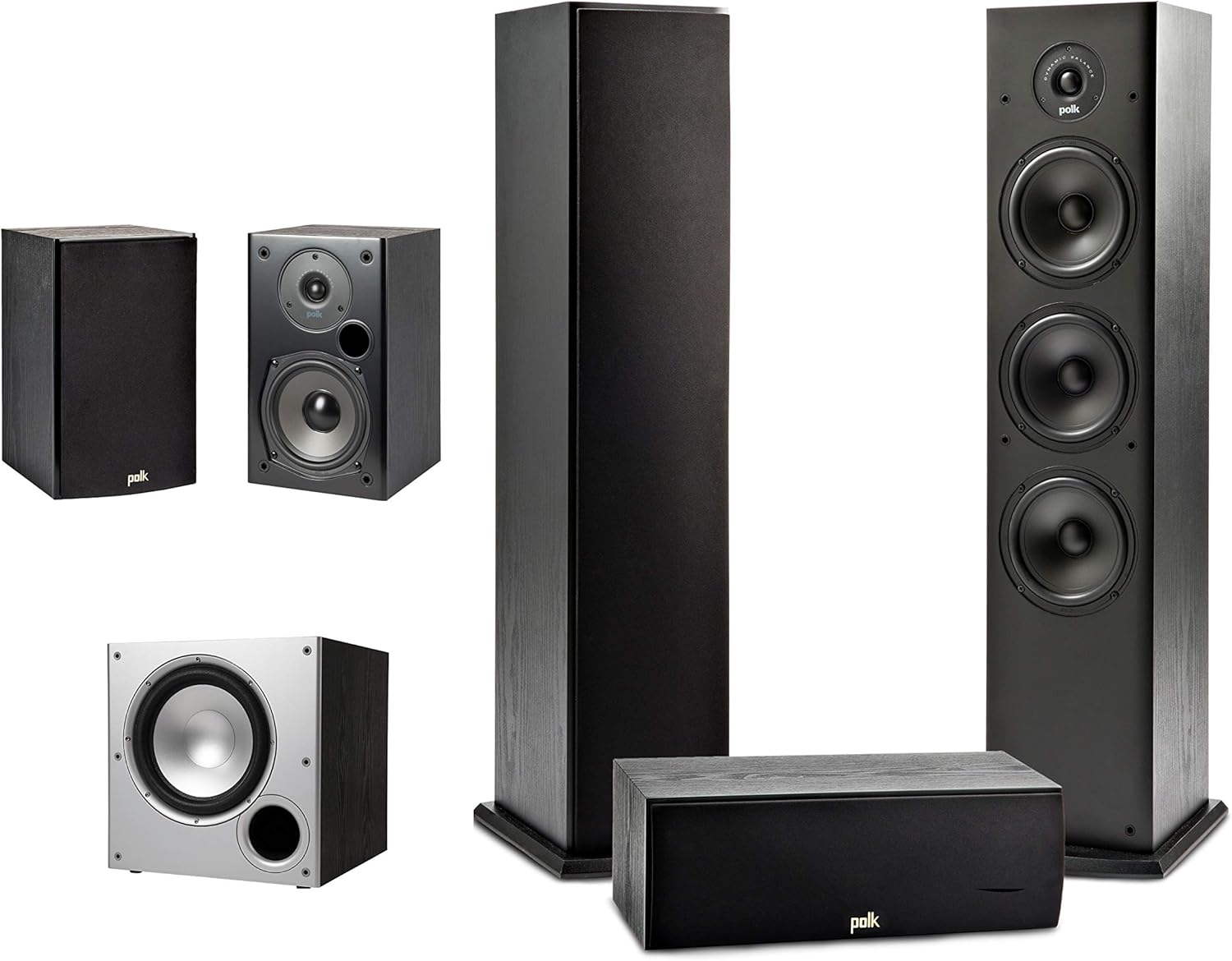 Polk Audio T15 100 Watt Home Theater Bookshelf Speakers &ndash; Hi-Res Audio with Deep Bass Response | Dolby and DTS Surround | Wall-Mountable| Pair, Black