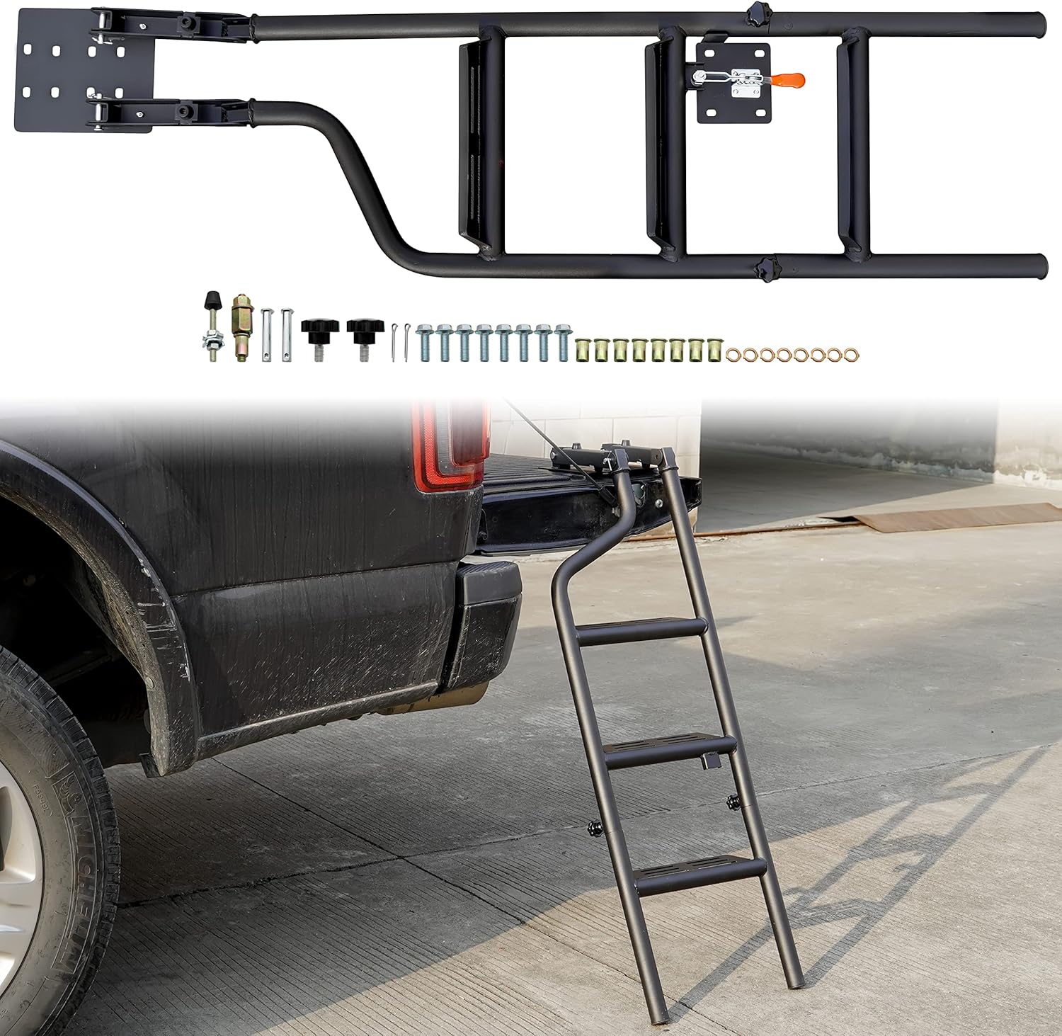POKIAUTO Universal 42" Foldable Pickup Truck Tailgate Ladder, Heavy Duty Folding Tailgate Step Ladder with Lock Device Universal Fit for Pickup Truck (F150, RAM 1500 etc.) Accessories