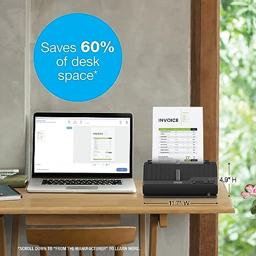 Epson - Workforce ES-C320W - Wireless Compact Desktop Document Scanner - 2-Sided Scanning and Auto Document Feeder - Paper and Card Scanner - Black