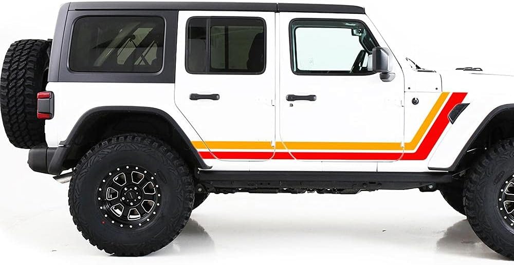 Retro Door Stripes Graphics Vinyl Decals Compatible with Jeep JL Wrangler (Yellow-Orange)