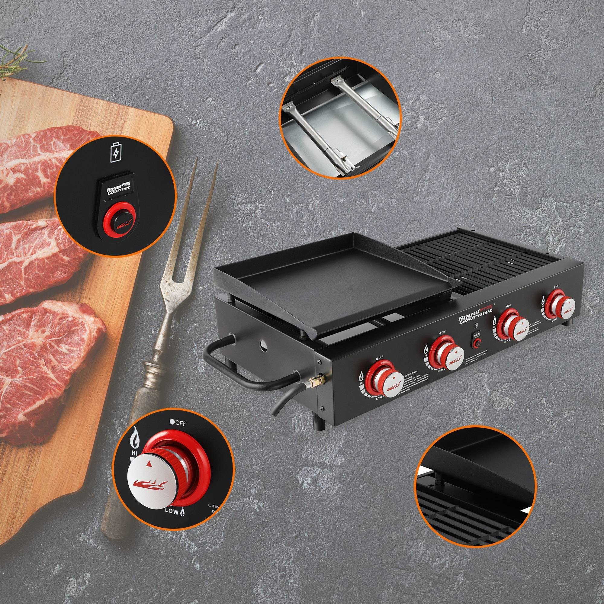 Royal Gourmet Tailgate 4-Burner GAS Griddle Combo Grill GD4002T Black
