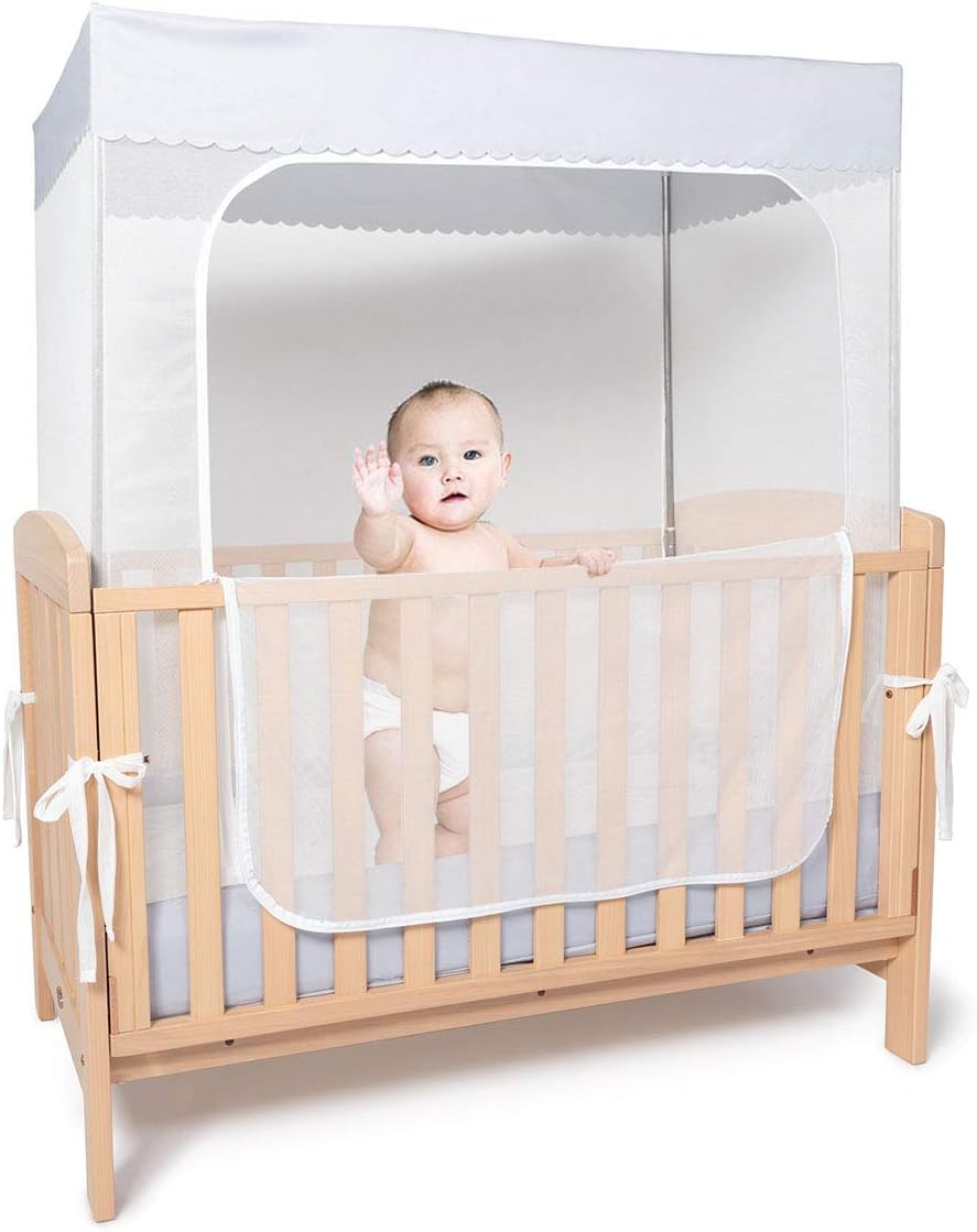 YeTrini Crib Safety Tent,See Through Mesh Crib Netting Mosquito Nets Sturdy Crib Cover to Keep Toddler from Climbing Out ,to Keep Cats Out,to Keep Baby in-Gray Pack of 2