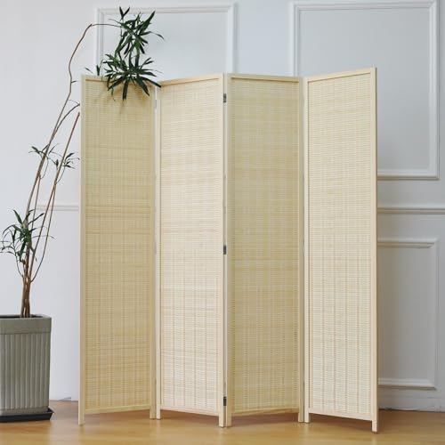 5 Panel Room Divider and Folding Screen Room Divider,Bamboo Room Divider Screen for Room Separation,67" H x 76.75" W