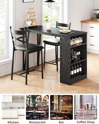 GAOMON 3 Piece Bar Table Set for 2, Bar Table and Chairs Set with with Flip Top Extension, Dining Table Set with Storage Shelves, Suitable for Small Space Kitchen Apartment, Grey