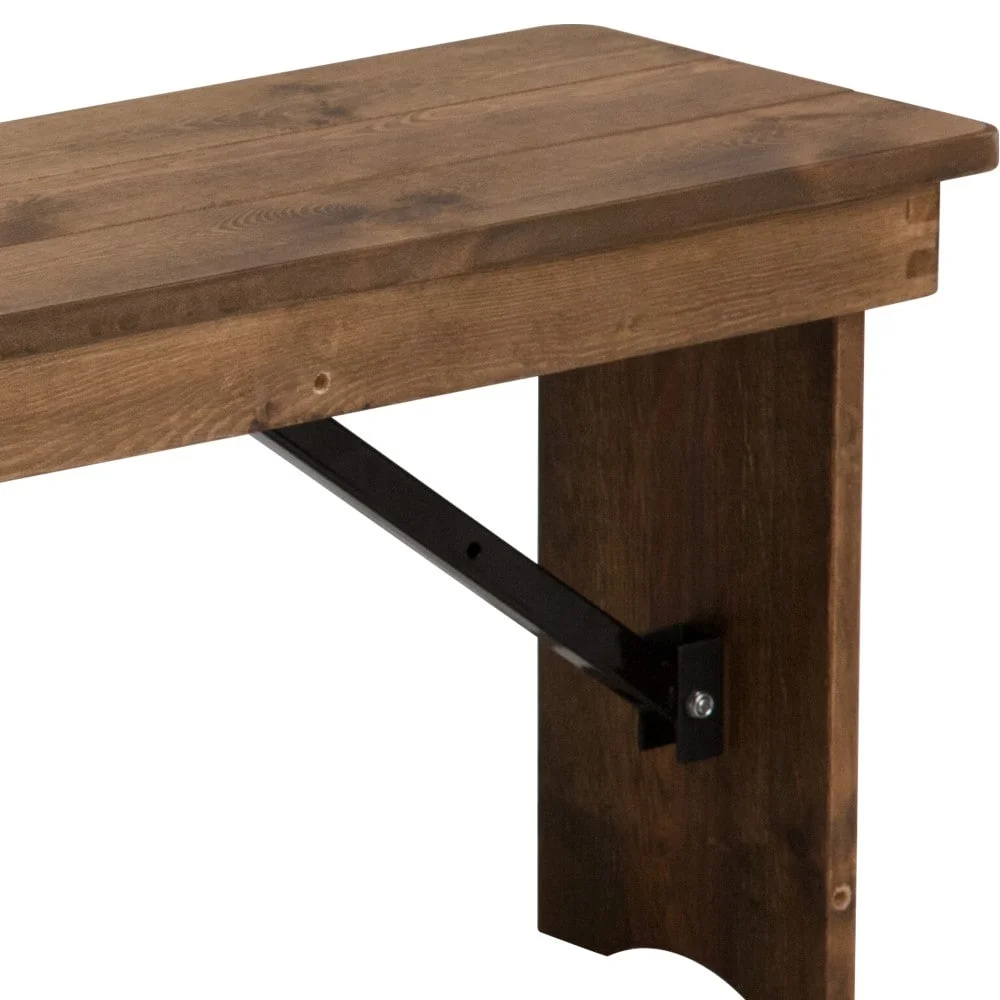 Lancaster Home 40" x 12" Antique Rustic Solid Pine Folding Farm Bench Antique Rustic Solid Wood