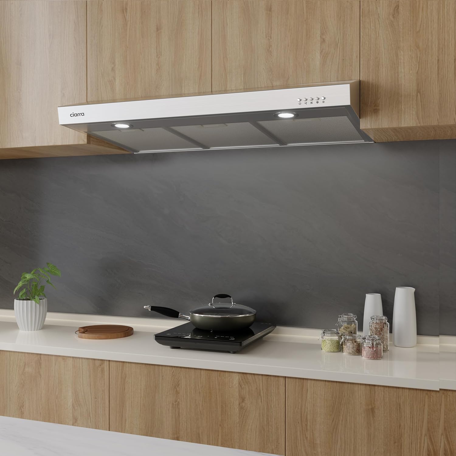 CIARRA Under Cabinet Range Hood 30 inch in Stainless Steel and Carbon Filter Kit Ducted Convertible Ductless Vent Hood CAS75905-006