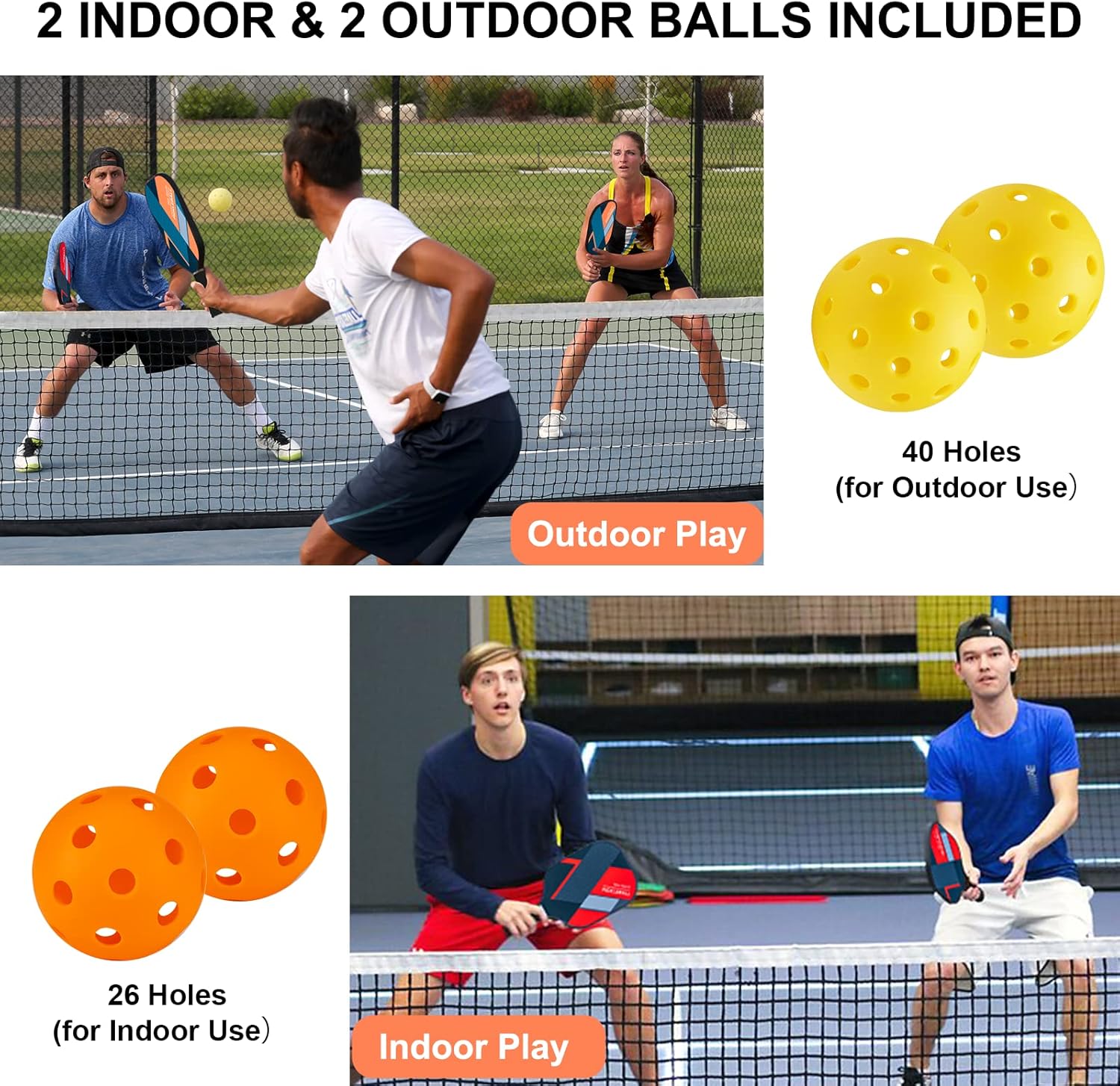 Beives Pickleball Paddles Set of 4 Pickleball Rackets Lightweight Pickleball Sets, 4 Pickleball Racquets and 4 Balls Including Portable Carry Bag