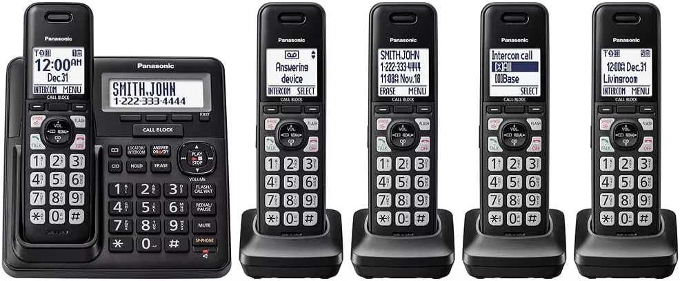 Panasonic Cordless Phone with Answering Machine System, Bilingual Talking Caller ID, and Advanced Call Block System DECT 6.0 5-Handset