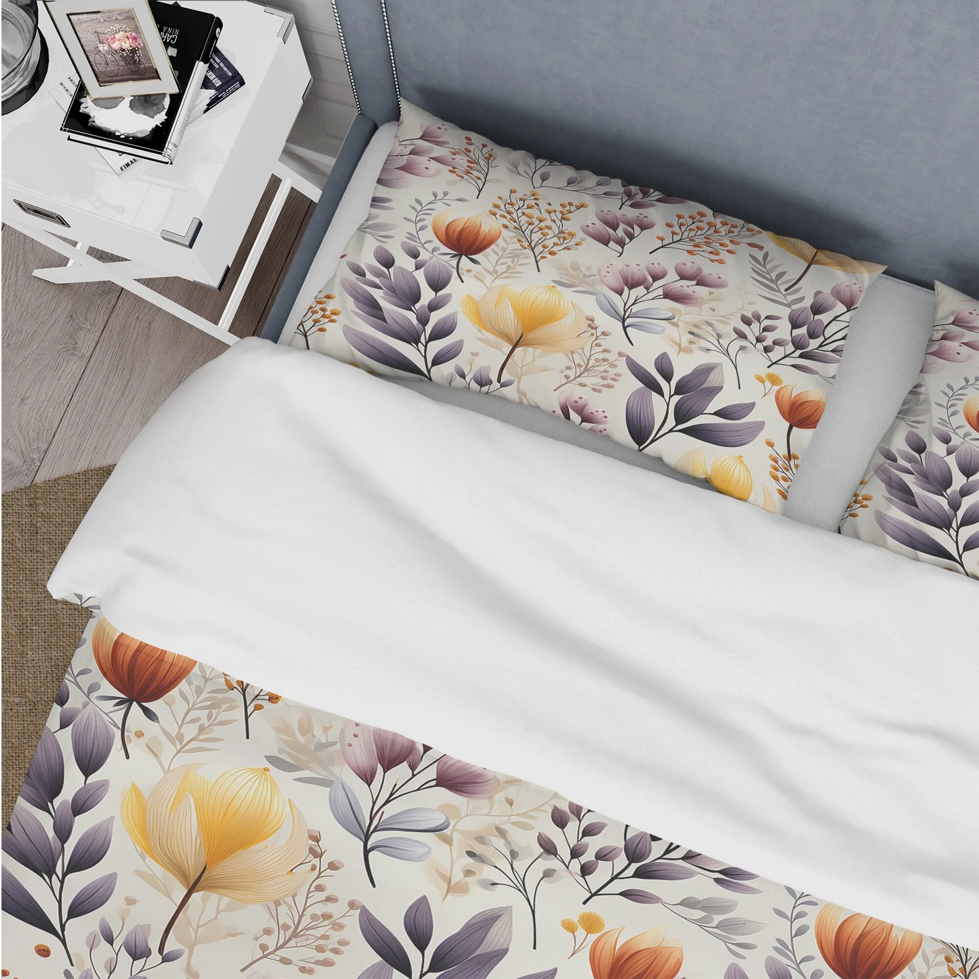 DESIGN ART Designart "Purple Antique Floral Garden Meadow" Yellow Floral bedding covert set with 2 shams Twin