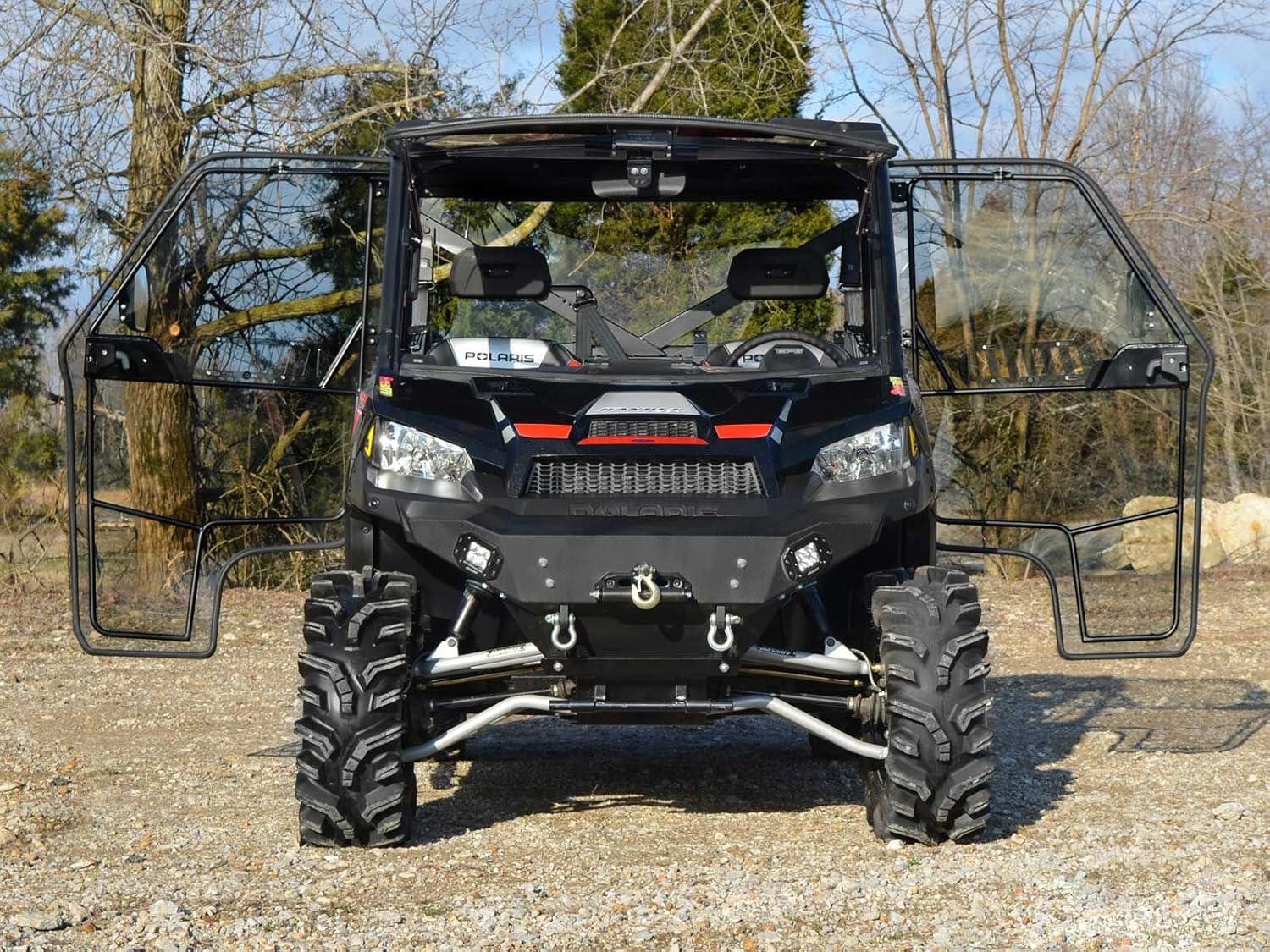 SuperATV Polaris Ranger Cab Enclosure Vented Doors (See Fitment) - Made of Lightly Tinted Scratch-Resistant 1/4 Thick Polycarbonate - Sliding Vents - Includes Bolt-On Side View Mirrors - Made in USA