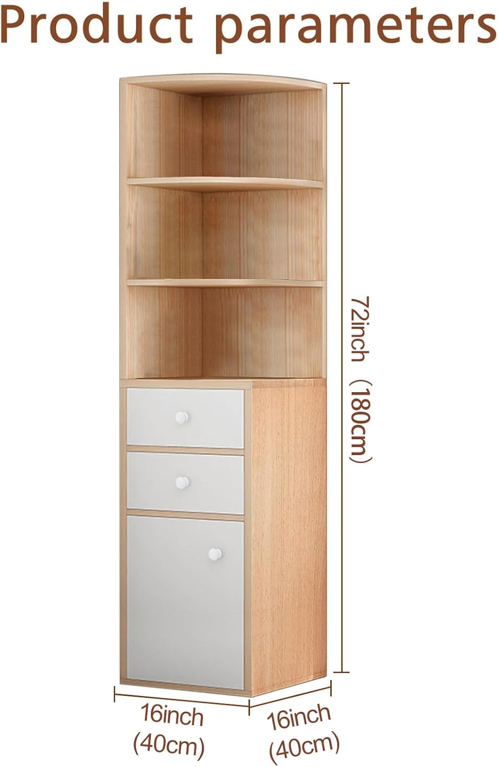 Tall Corner Cabinet, Sofa Side Floor Storage Cabinets with Barn Door Design Adjustable Shelves, Freestanding Triangle Organizer Home Space Saver Hutch for Kitchen Living Room White