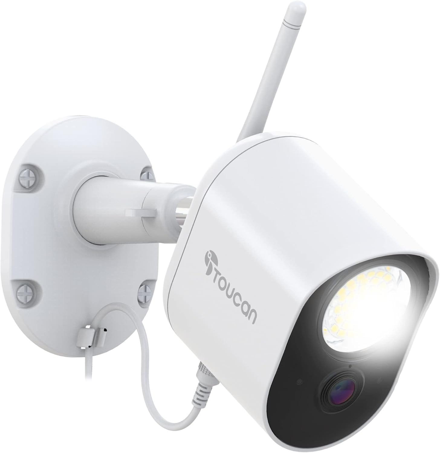 TOUCAN Outdoor Floodlight Security Camera, Bright LED Light, Weatherproof, Night Vision, Radar Motion Detection, 2-Way Audio, Works with Alexa & Google Home, 1080P HD Video, No Subscription Required