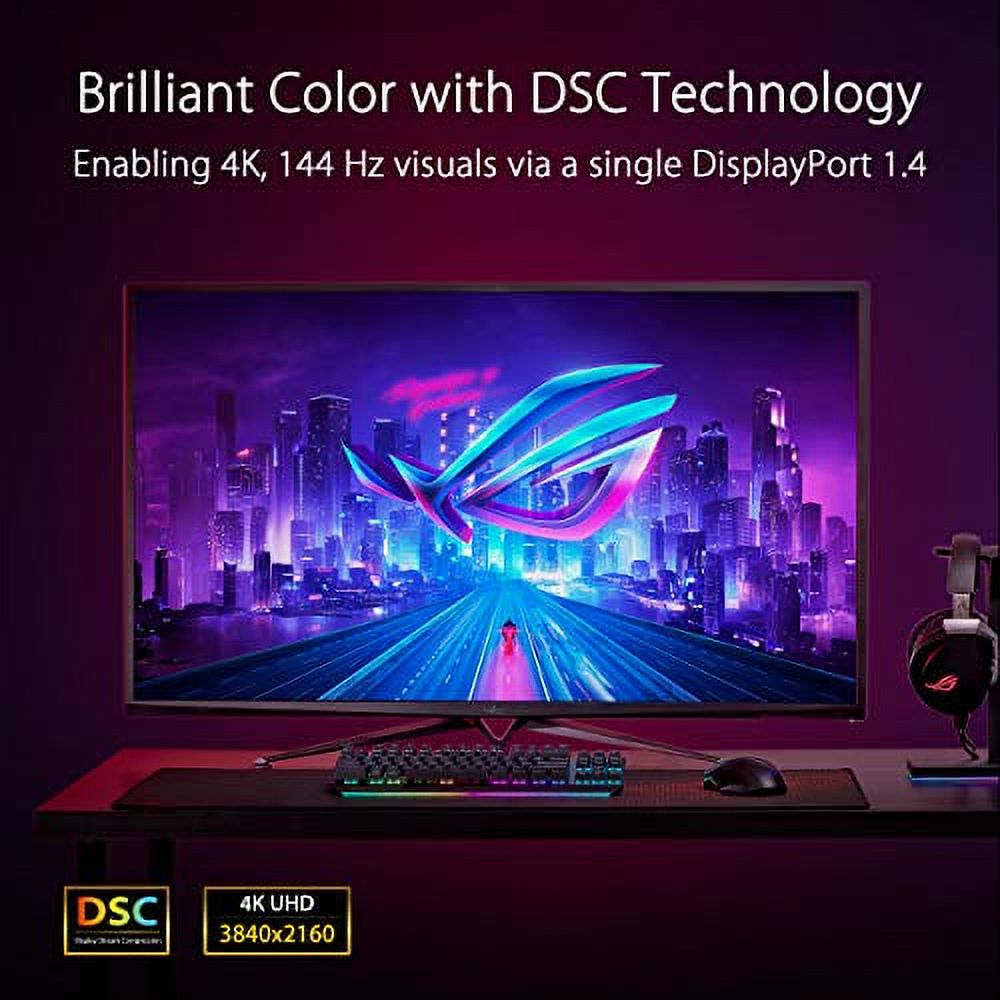 ASUS ROG Swift PG43UQ 43? 4K HDR DSC Gaming Monitor, (3840 x 2160), 144Hz, G-SYNC Compatible, 1ms, Eye Care, DisplayHDR 1000, DisplayPort HDMI USB, Aura Sync
