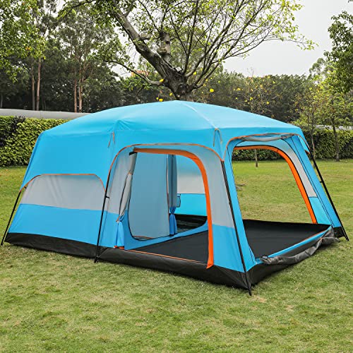 MoNiBloom 5-8 Person Tent for Camping Extra Large Portable Cabin Huge Tent, Waterproof Windproof 1 Living Room and 2 Bedroom 181''Length Tent with Carry Bag for Outdoor Picnic Family Gathering, Coffee