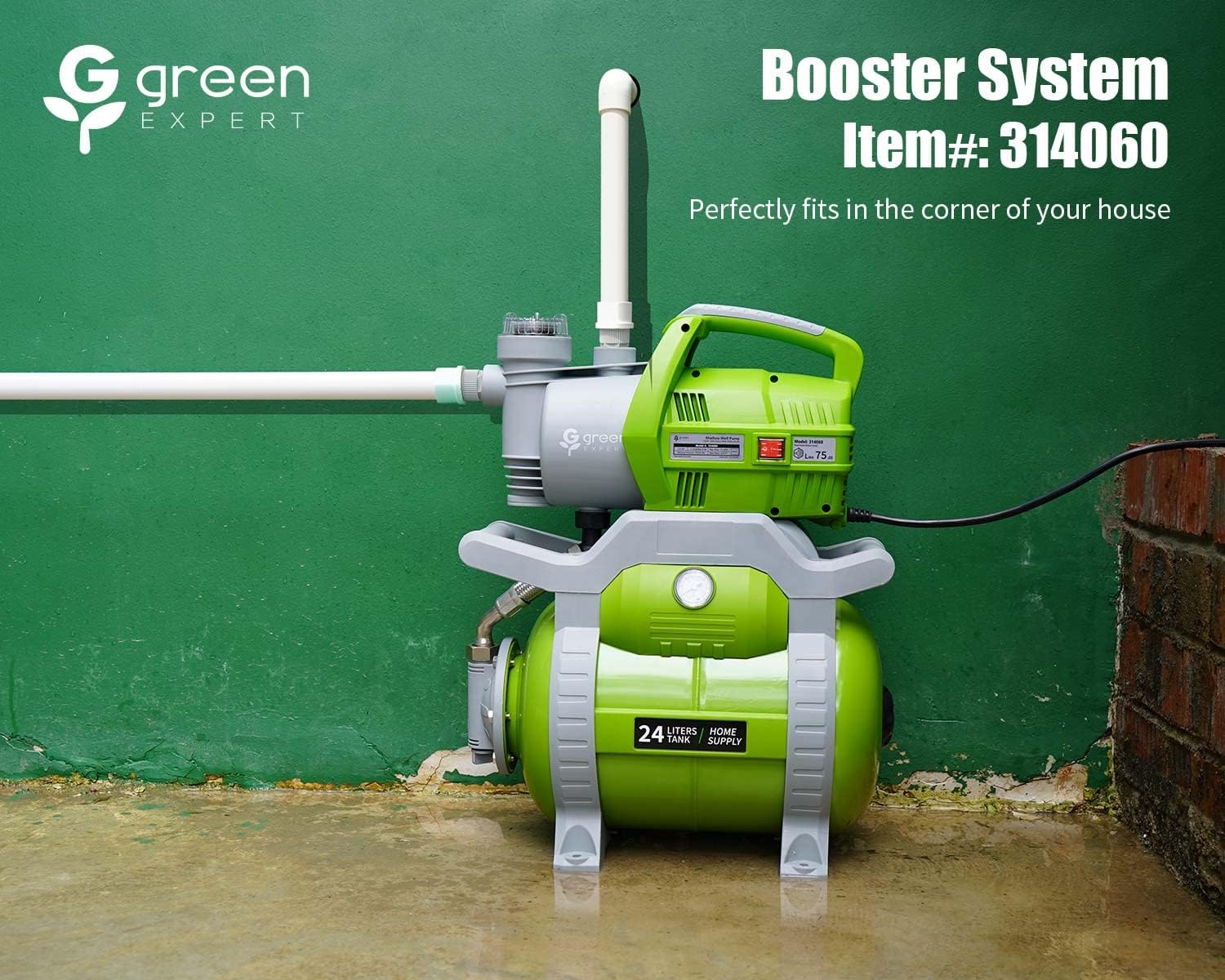 Green Expert 1/2HP Shallow Well Pump Max Head 125FT Unique Filter Design Water Storage Tank Pre-Set 20/45psi Pressure Switch Automatic Booster System for Household Pressurization Garden Irrigation
