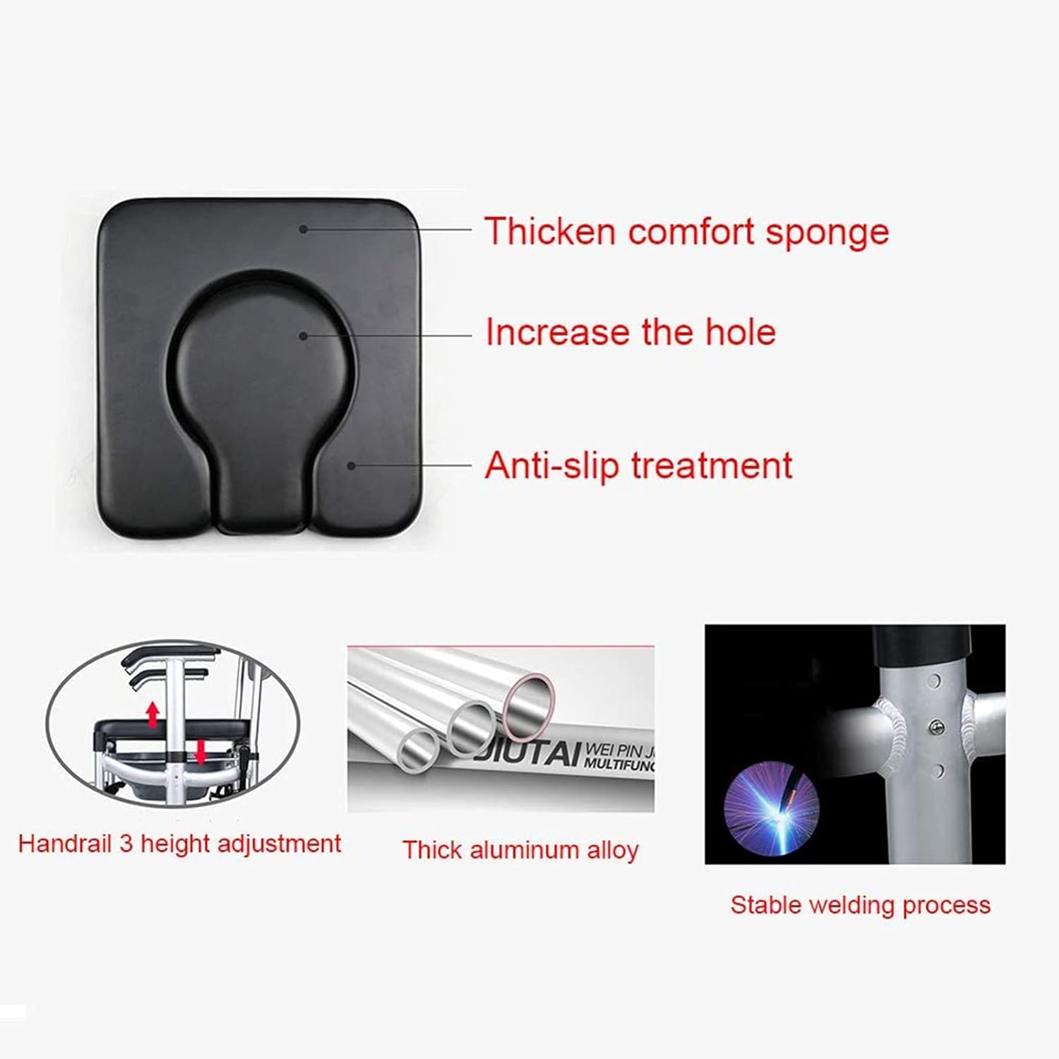Wheelchair, Toilet Chair Commode with a Wheel Chair, Wheelchair Shower Transport Chair Disabled Toilet Stool Folding Mobile Toilet for Elderly Disabled 300 Lb