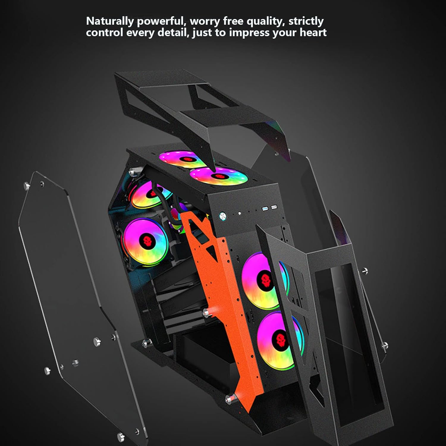 M-ATX PC Case Desktop Chassis, PC Gaming Case, Computer Case with Tempered Glass Transparent Design, Water Cooled ATX Case for Office Home, Support 1x3.5HDD,1x2.5SSD