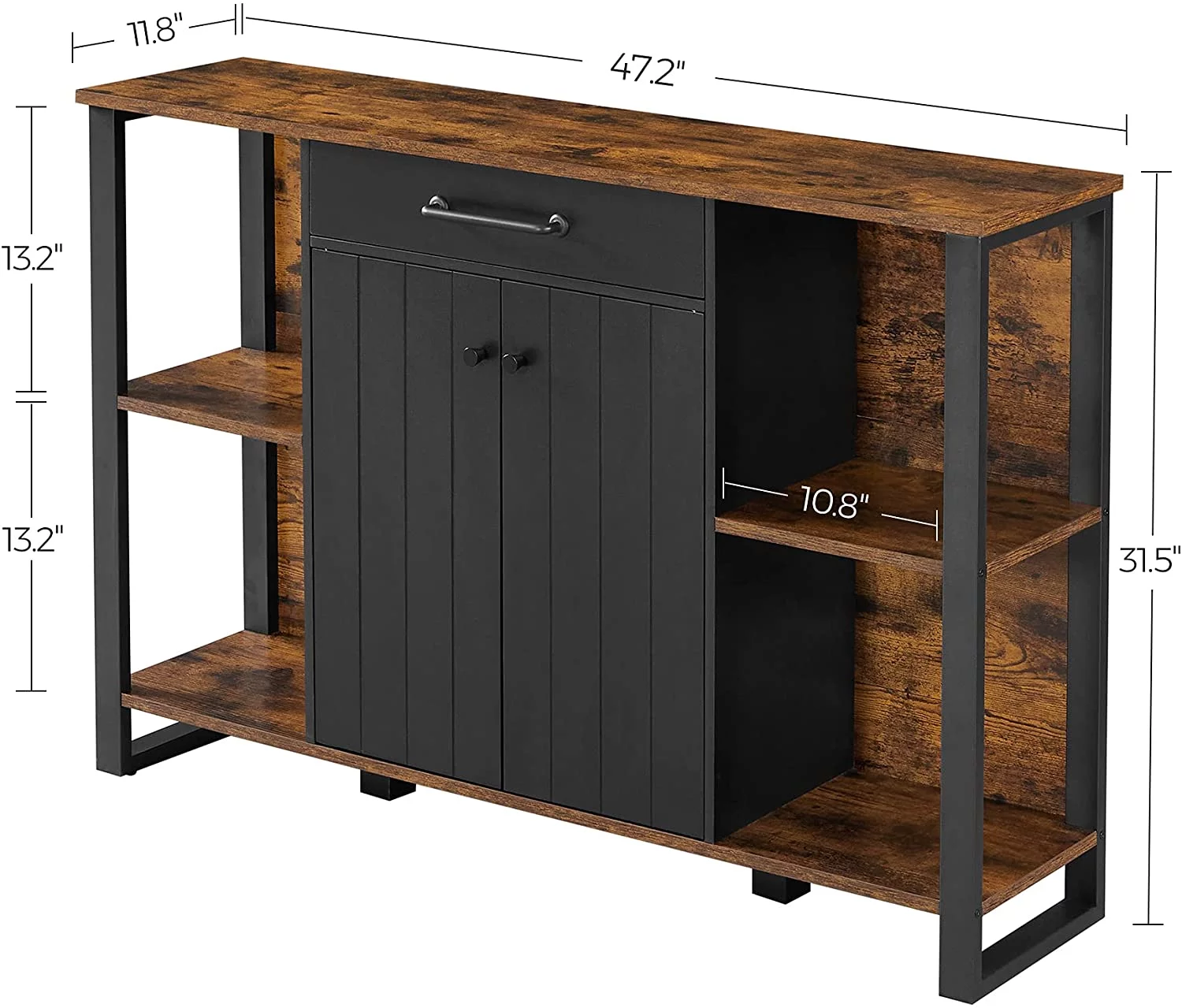by SONGMICS Home Buffet Cabinet, Kitchen Sideboard, Storage Organizer with Drawer, Shelves, Door, for Living Room Hallway, 11.8 x 47.2 x 31.5 Inches, Rustic Brown and Black ULSC103B01