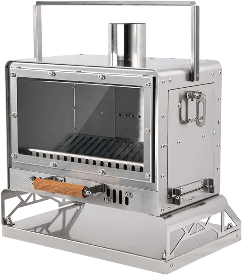 3F UL GEAR Portable Outdoor Wood Burning Stove with Chimney Pipe, Tent Heater & Stove with Fireproof Glass Window, Camping Stove Oven With Pellet Bin for Backpacking,Fishing, Hiking,Picnic