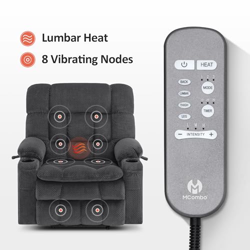 MCombo Dual Motor Power Lift Recliner Chair with Massage and Heat for Elderly People, Infinite Position, USB Ports, Cup Holders, Fabric 7890 (Medium-Regular, Burgundy)