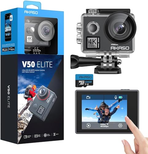 AKASO V50 Elite 4K60fps Touch Screen WiFi Action Camera Voice Control EIS 131 feet Waterproof Camera 8X Zoom Remote Control