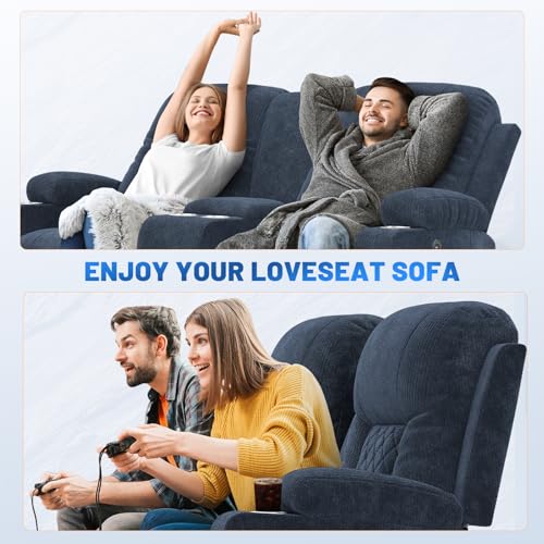 YONISEE Fabric Loveseat Recliner, Reclining Loveseat Sofa with Storage Console, Recliner Chair with USB Ports, 2 Cell Phone Holders, Cup Holder, Loveseat Couch for Living Room (Grey)