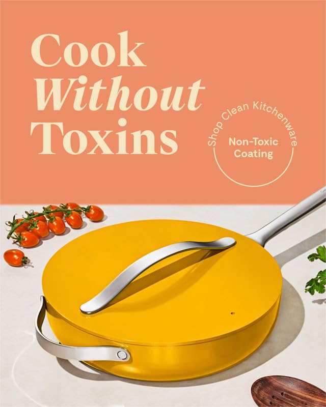 Caraway Nonstick Ceramic Sauté Pan with Lid (4.5 qt, 11.8") - Non Toxic, PTFE & PFOA Free - Oven Safe & Compatible with All Stovetops (Gas, Electric & Induction) - Gray