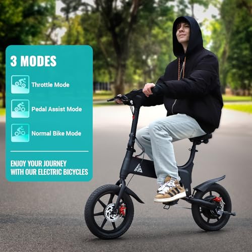 TST Foldable Electric Bike for Adults, Small Electric Bicycle 500W Peak Motor, Commuter Ebike 18MPH, Max 18 Miles Range, 14" Pneumatic Tires Portable Electric Bike with Smart LED Screen