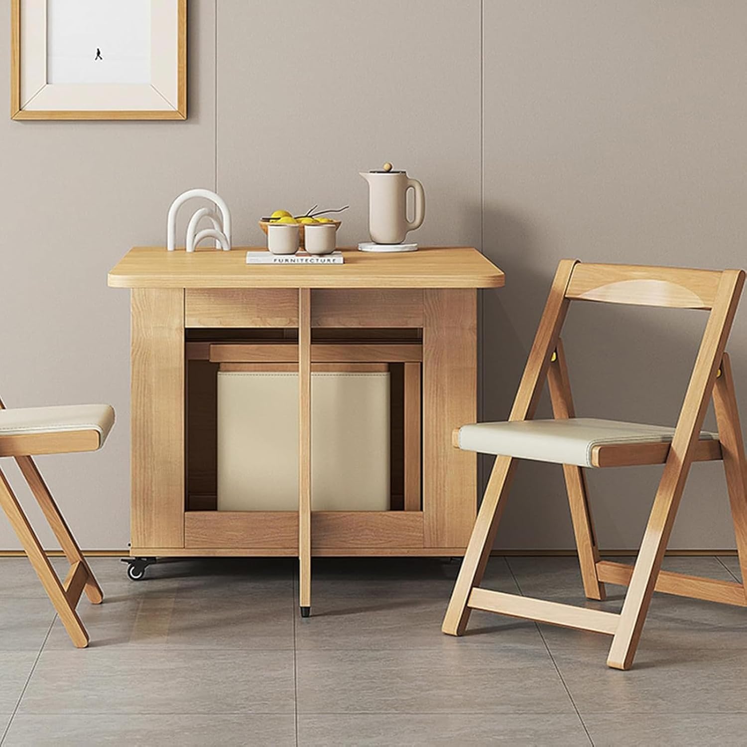 Solid Wood Folding Dining Table sets, Extendable Drop Leaf Table with 4 Chairs, for Kitchen, Dining Room, Living Room, Restaurant