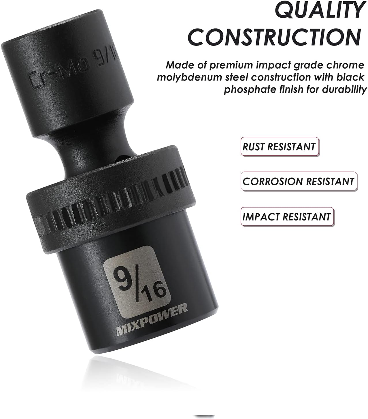MIXPOWER 10-piece 3/8" Drive Shallow Universal Impact Socket Set, Metric,10-19mm, Swivel Socket with Flexible Wobble, CR-MO