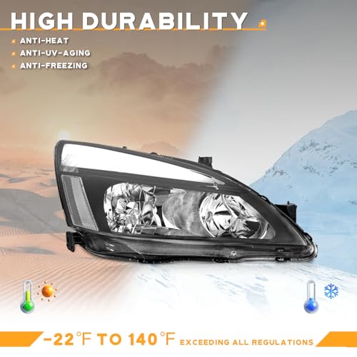 LED Headlight Assembly for 03 04 05 06 07 Honda Accord, for 2003-2007 Accord OE Headlamp with Sequential Turn Signal, Black Housing Clear ReflectorLeft+Right