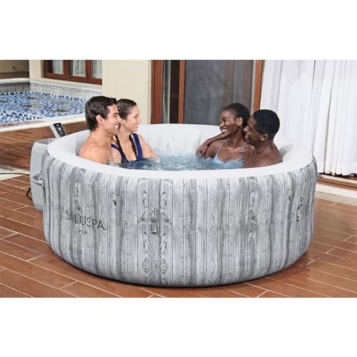Bestway SaluSpa Cancun AirJet 2 to 4 Person Inflatable Hot Tub, 71 x 26 Inch Round Portable Outdoor Spa with 120 Soothing Jets and Cover, Gray