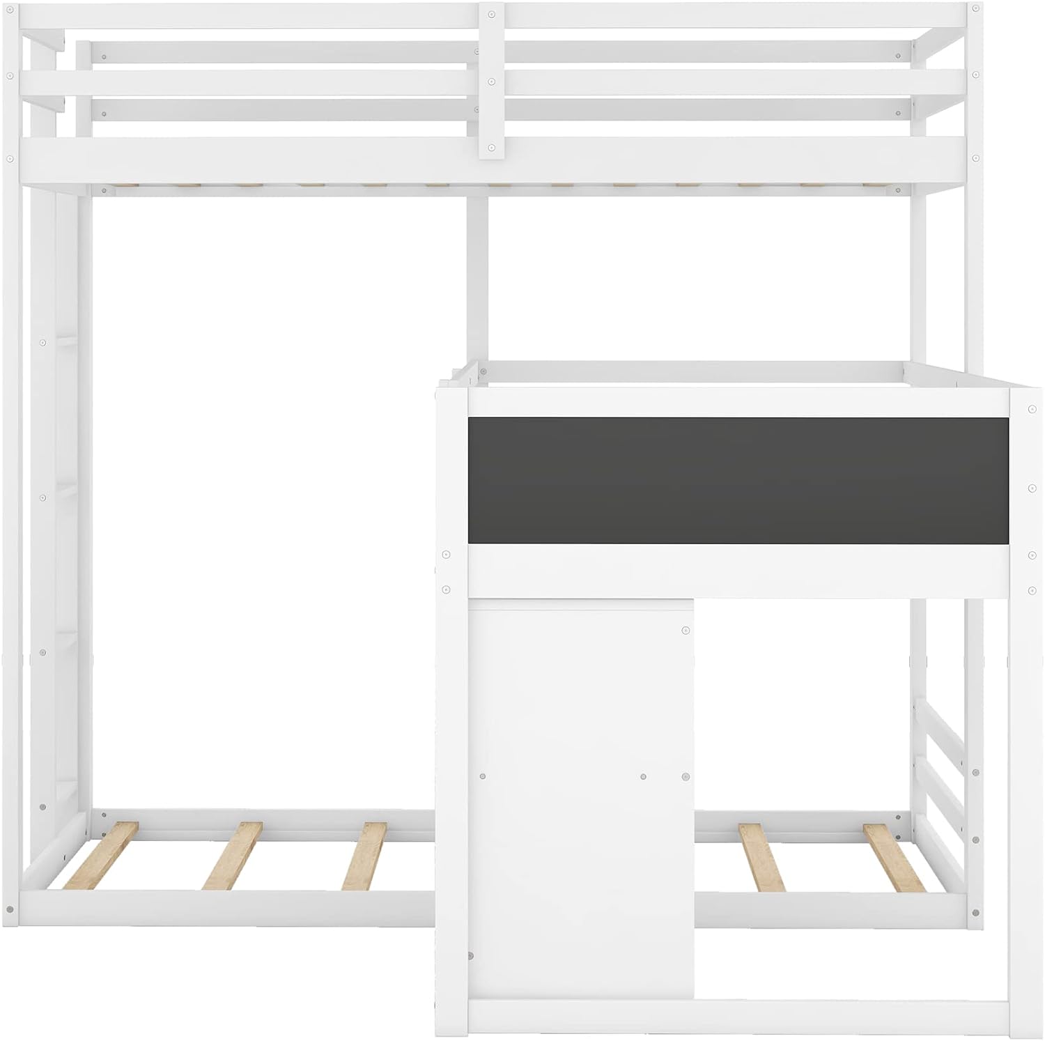 Size Triple Bunk Beds L-Shaped Bunk Beds With Cabinet, Blackboard And Ladder, 3 Bed In 1 Triple Bed Soli Wood Triple Bed For Kids And Teens (White)