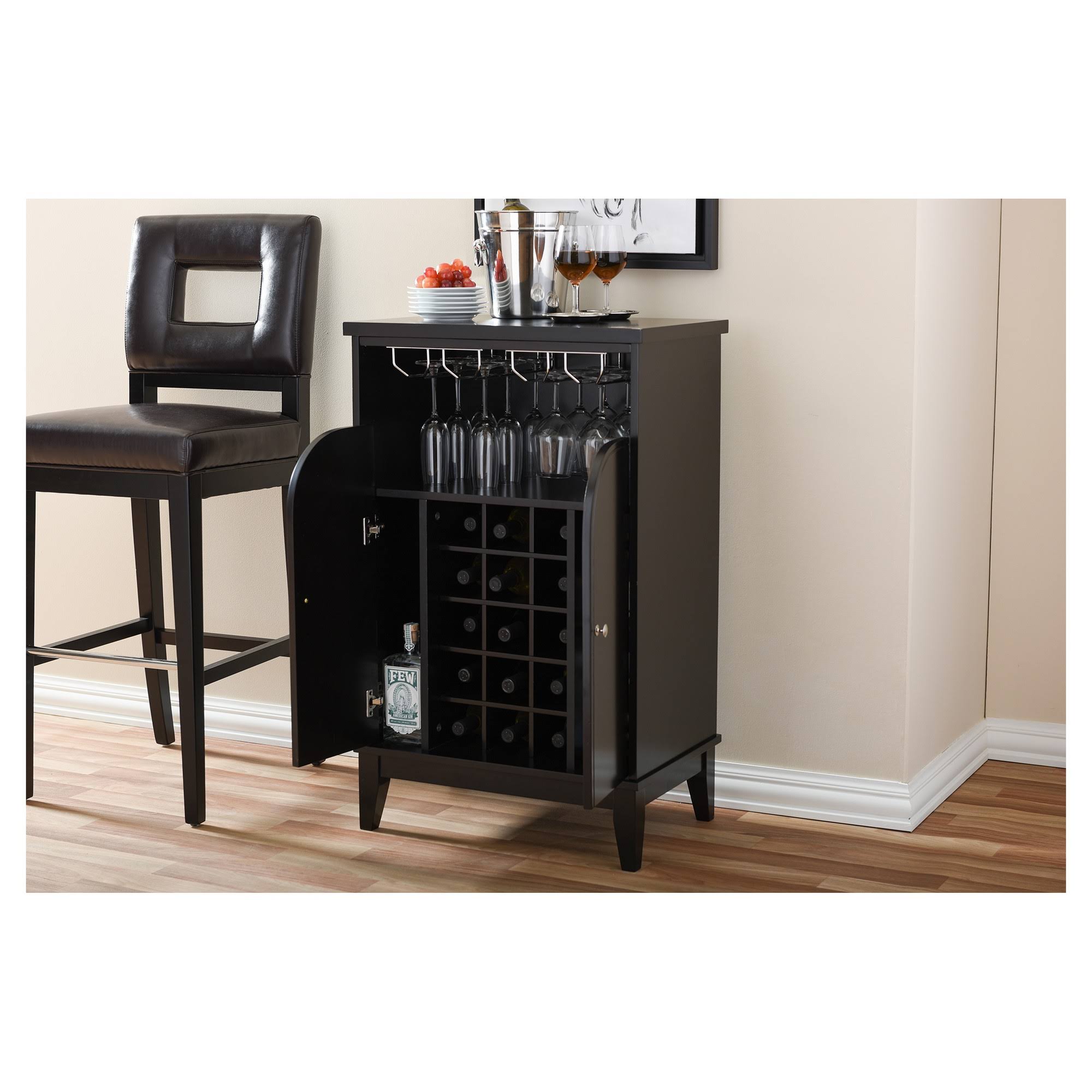 Baxton Studio Easton Modern and Contemporary Wood Dry Bar and Wine Cabinet, Dark Brown
