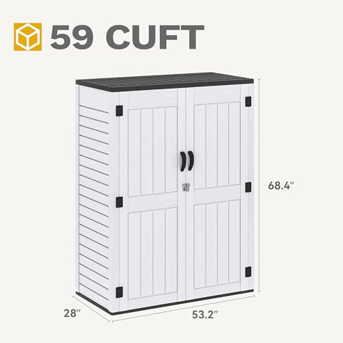 DWVO Outdoor Weather-Resistant Horizontal Storage Shed, 35 Cu Ft Capacity, Lockable and Waterproof, Suitable for Storing Garden Tools, Light Gray